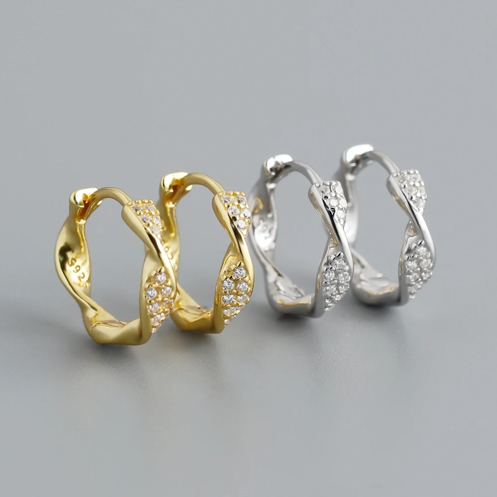 Wholesale Fashion Jewelry 925 Sterling Silver Twist Irregular CZ Diamond Zircon Gold Plated Hoop Earring Jewelry for Women
