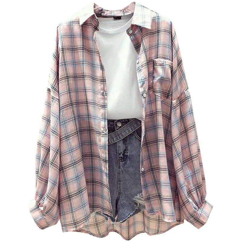 

Newest Style Plaid Shirts Women's Casual Blouse Tops plaid Blouse