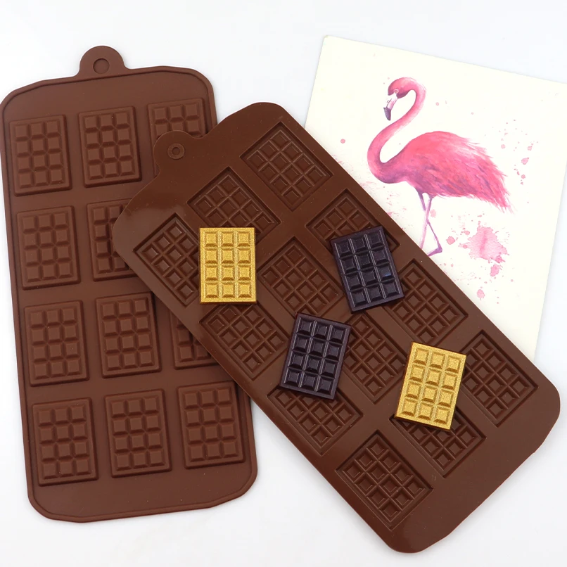 

2021 12 Well Gray Rectangular Waffle Shaped Silicone Chocolate Baking Cake Set Resin Mold DIY Silicon Molds for Resin Jewelry, Brown