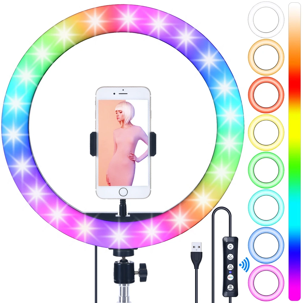 

FOSOTO FT-33 3200-5600K 8/10/12/18 INCH Portable Phone holder Circle RGB LED Selfie Ring Light