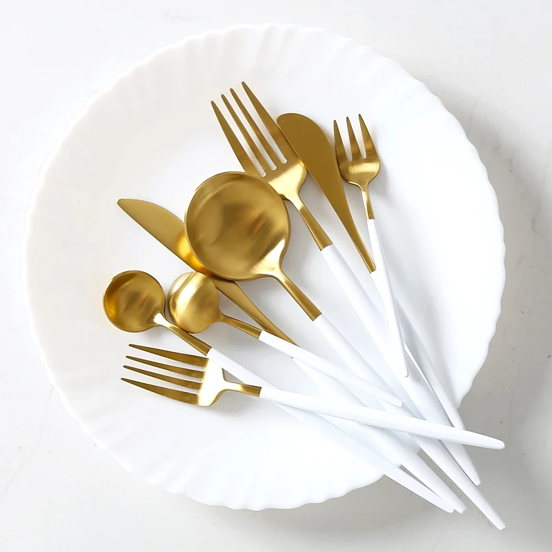 
Goa Matte Cutlery Set Portugal Flatware Serving Set Fork Knife Spoon Stainless Steel Gold Cutlery Set 
