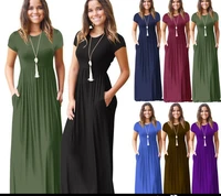 

2020 New Style Fashion Women Short Sleeve Maxi Casual Dresses with Pockets
