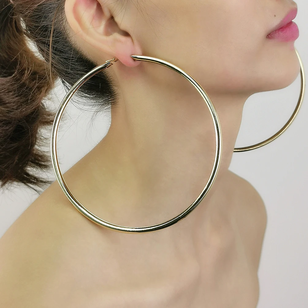 

2021 Europe Hot Sale 120mm Large Circle Statement Big Round Hoop Earrings For Women Fashion Jewelry Accessories, Gold, silver