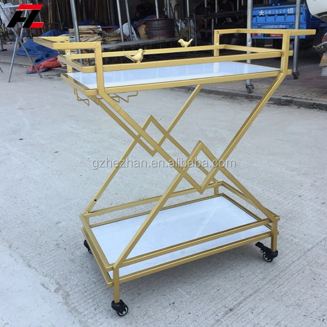 
Modern Bar Cart With Two Tiers Metal And Glass Serving Cart Criss-Cross Design With Glass Top Liquor Trolley 