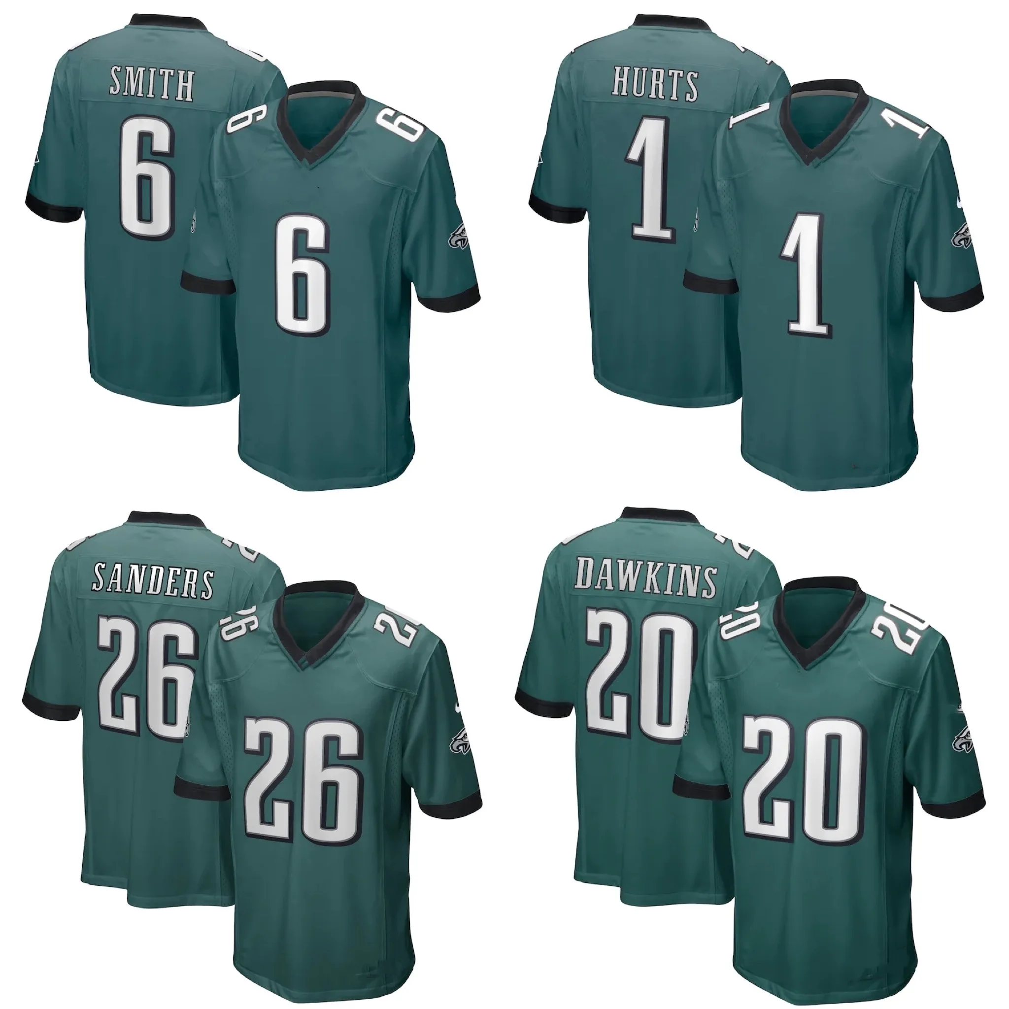 

Custom Philadelphia City Team Club Uniform Stitched American Football Jersey Eagle Green Game 6 Smith 1 Hurts 26 Sanders