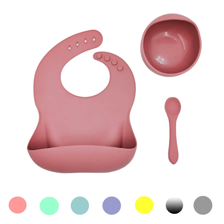 

Wholesale customized Baby Soft Spoon Bpa Free silicone bib bowl spoon set, 15 colors