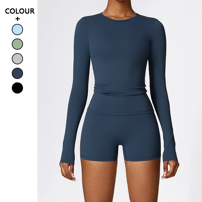 2024 Hot Long Sleeves Tight Yoga Suit Quickdrying Fitness Suit Winter Outdoor Active Wear Set Running Sports Shorts for Women