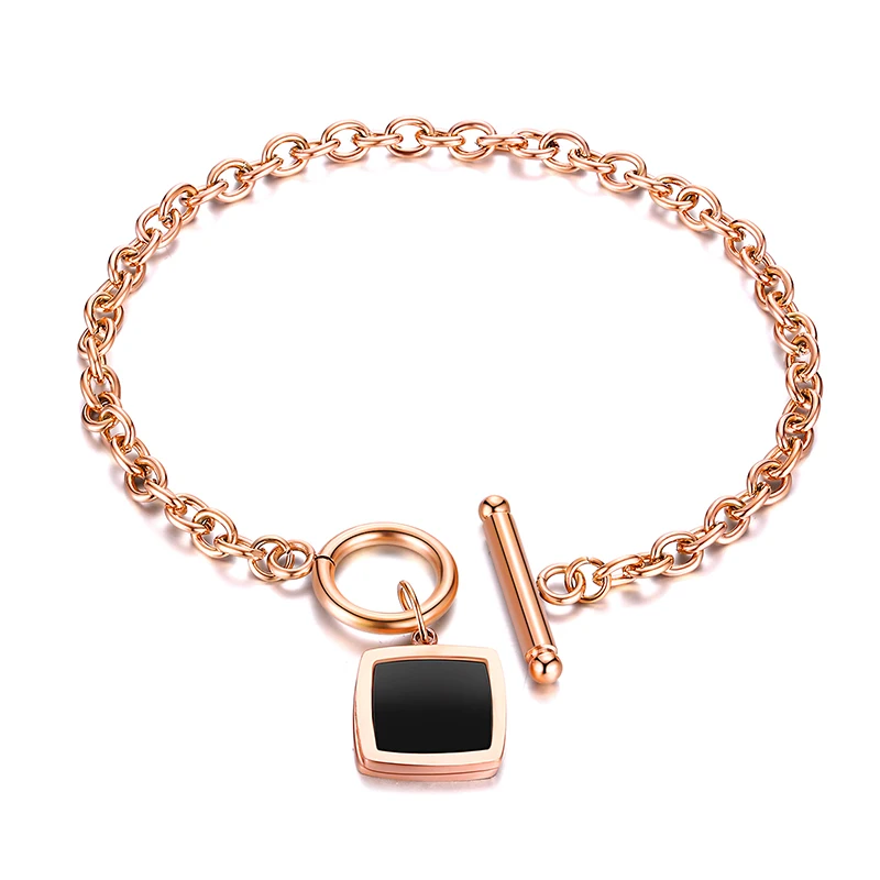 

NAPOLN Trade Insurance 316L Stainless Steel Vintage Cube Bracelet And Charms, Rose gold