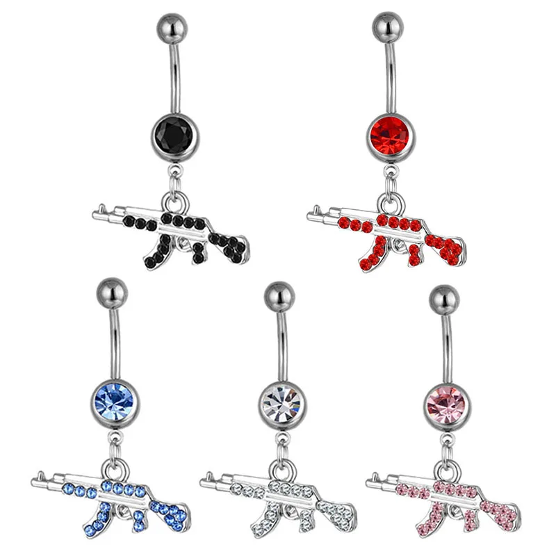 

Fashion Body piercing Jewelry Dangle Navel Ring Clear Gem Gun Belly Button Ring for Women, Clear, red, black,etc...