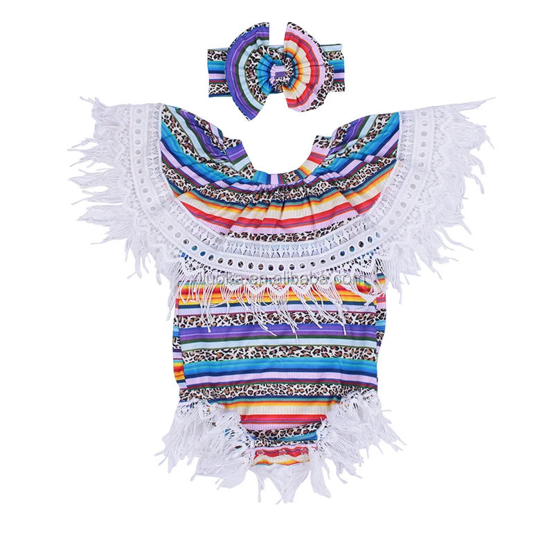 

New Style Infant Clothing Serape Leopard Print Baby Girl Lace Romper With Headband, Picture