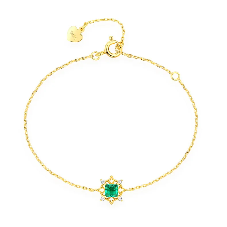 

Dainty gold vintage flower princess cut CZ diamond S925 Sterling silver bracelet, Picture