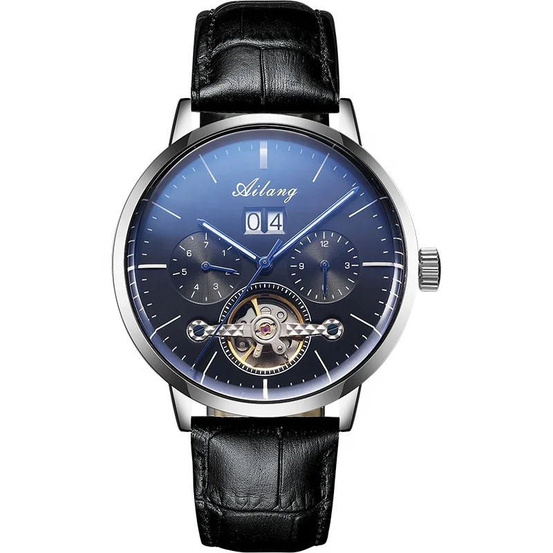 

New luxury watch automatic multifunctional blue glass business men's mechanical watch fashion hollow waterproof watch