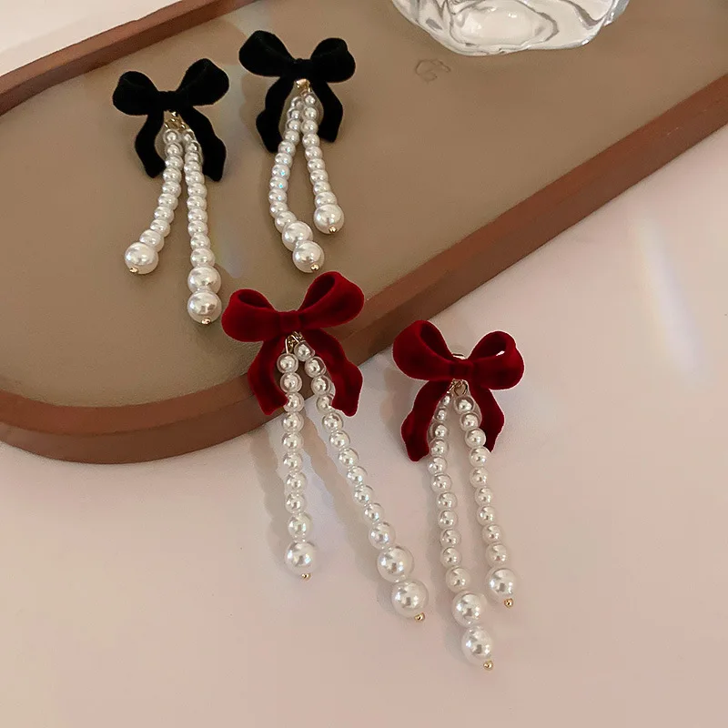 

Best Selling Fresh Water Pearl Tassel Drop Earrings S925 Sterling Silver Needle Velvet Butterfly Knot Earrings For Girls Jewelry