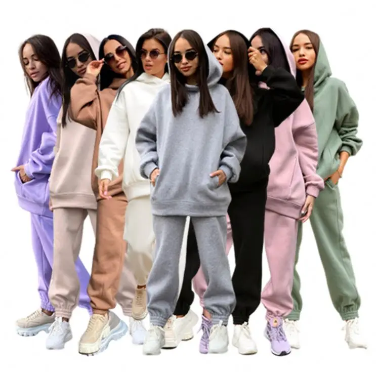 

Newest Design Pockets Drawstring Casual Clothing Set Women Two Piece Track Suit Women Hoodie Set