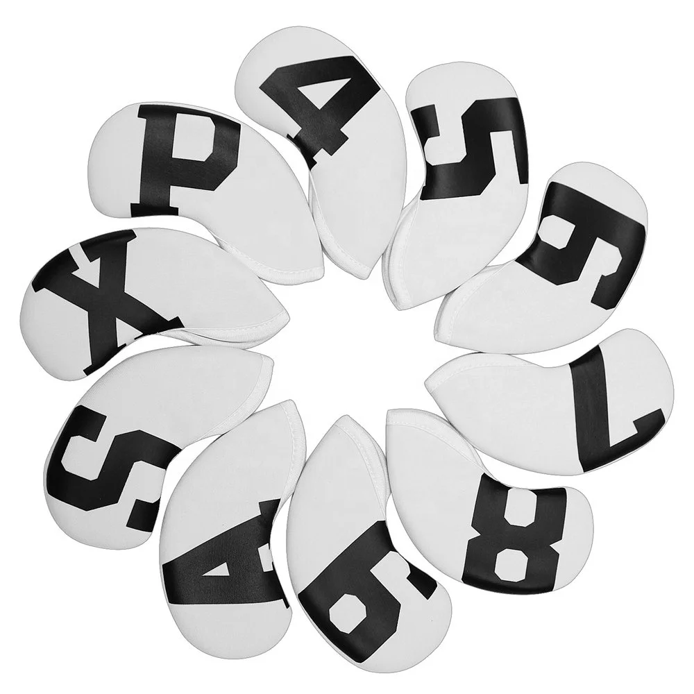 

Drop-shipping 10pcs One Set White Neoprene with Black Number Lightweight Golf Irons Club Head Covers, Accept custom