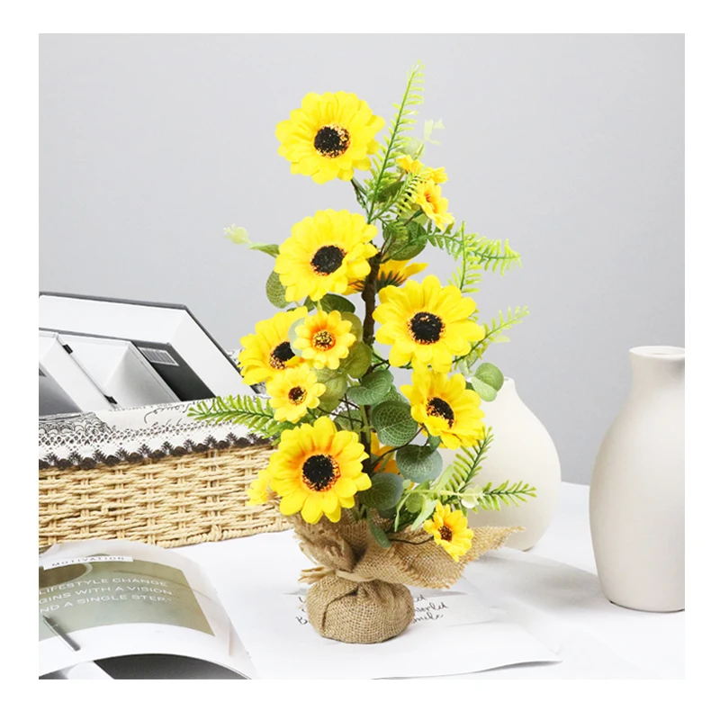 

Wholesale Spring Artificial mini Sunflower Table Tree Fragrance Sunny Plant Home Decoration Wedding Garden Decor, Yellow