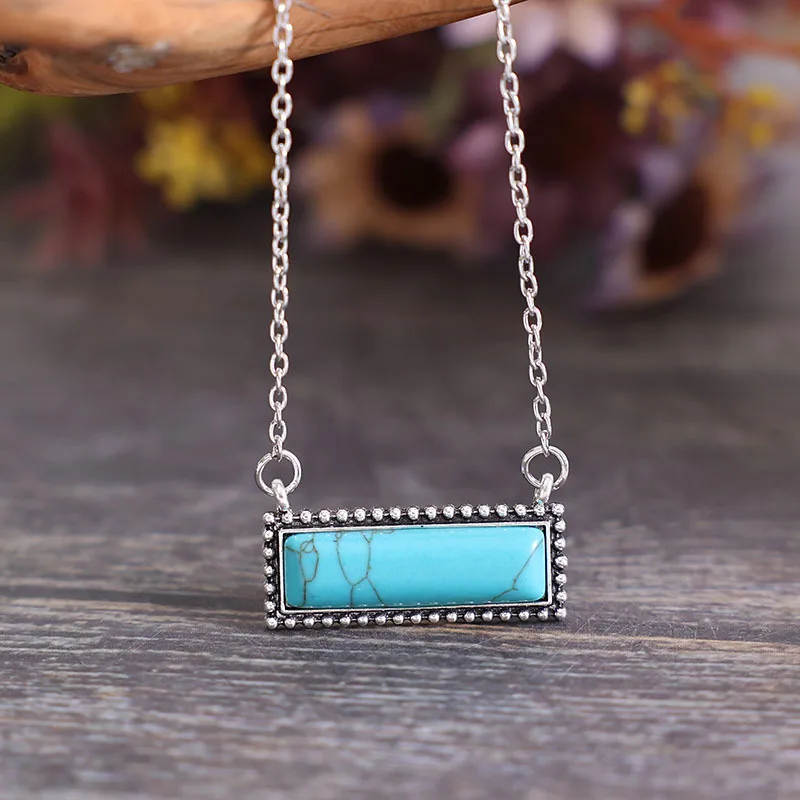 

Wofish Western Jewelry turquoise bar pendant necklace for women