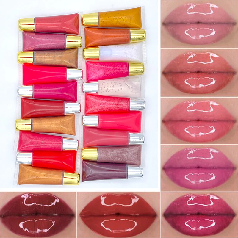 

Hot Selling 20 Colors Free Shimmer Liquid Lip Gloss Private Label Custom Logo Shiny Glitter Clear Lipgloss, Muliti-color