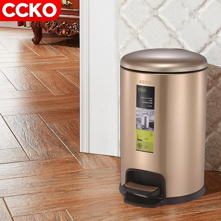

Portable 12L Round Trash Bin Waste Bins Stainless Steel Garbage Can Foot Pedal Trash Can Pedal Bin Dustbin For Hotel Kitchen