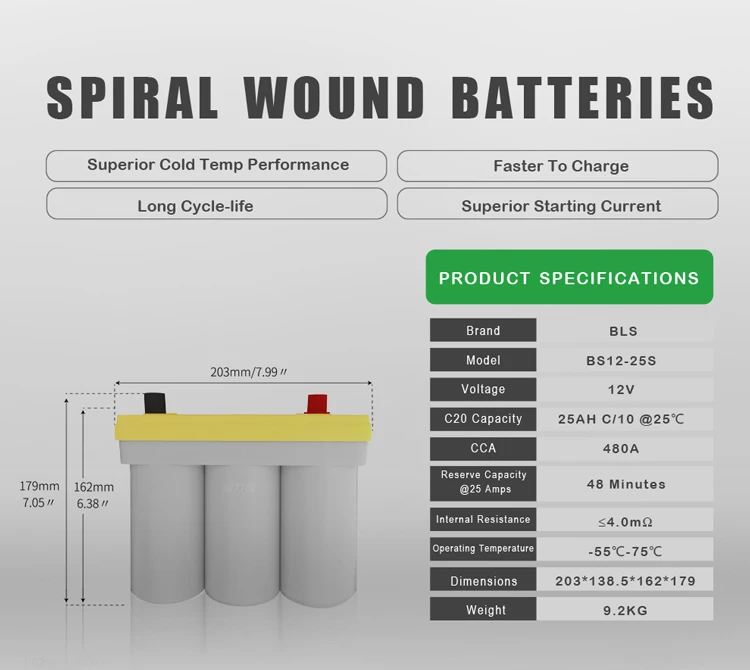 بطارية دورة عميقة لولبية الجرح 12v 25AH AGM الرصاص النقي للسيارات عالية الأداء 7