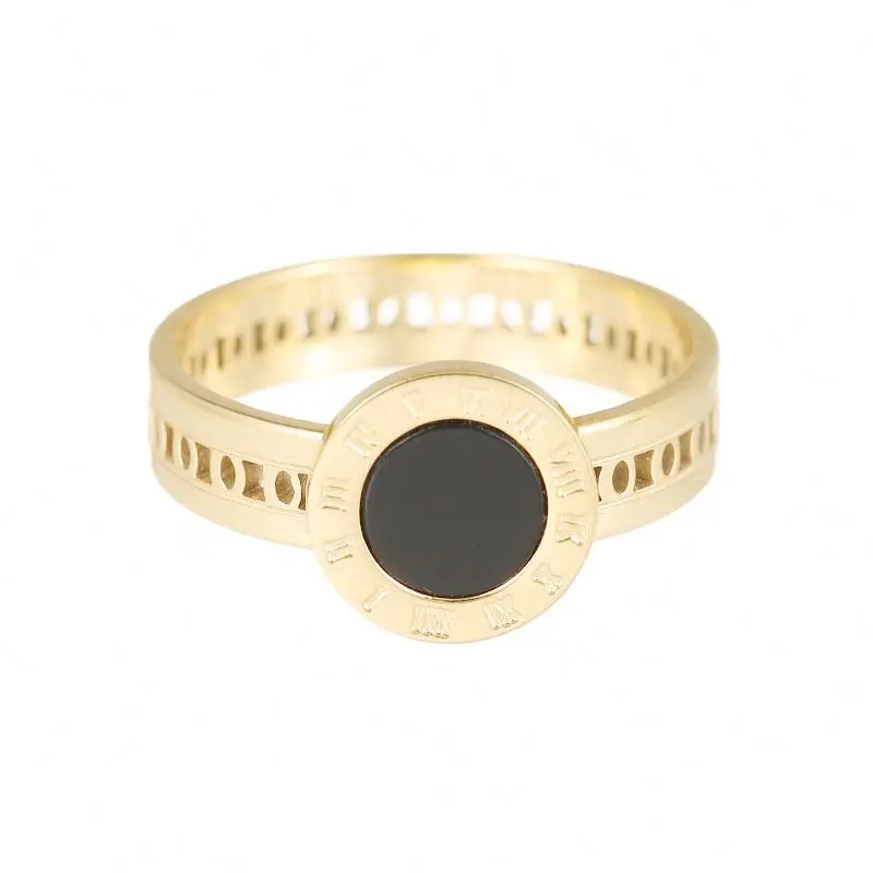 

High Quality Engraved Roman Number Hollow Black Ring With Roman Numbers,Ring Gold Rings