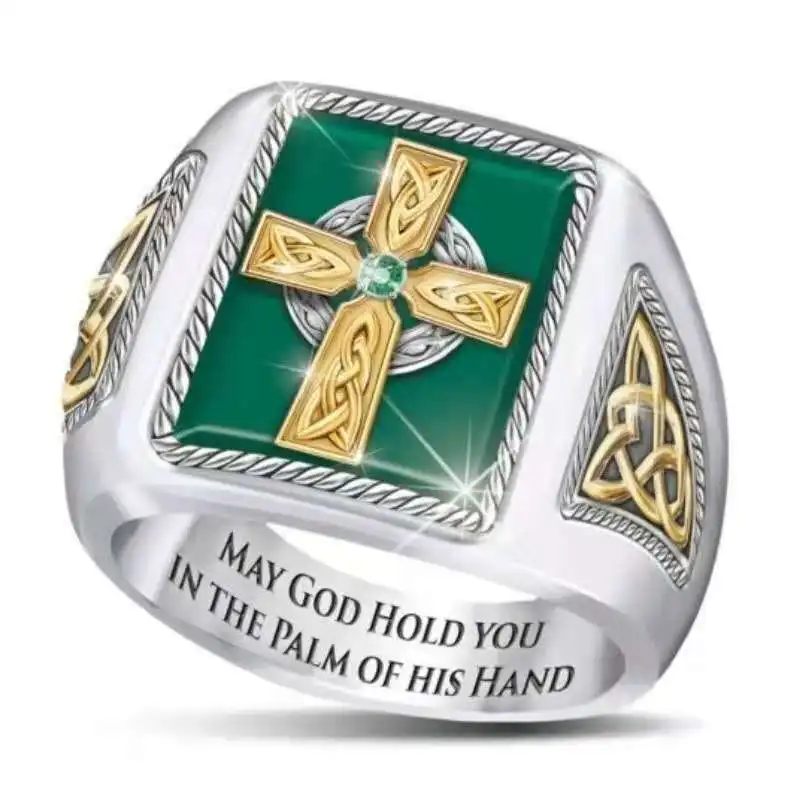 

New Men's Irish Celtic Hip Hop Cross Men's Ring