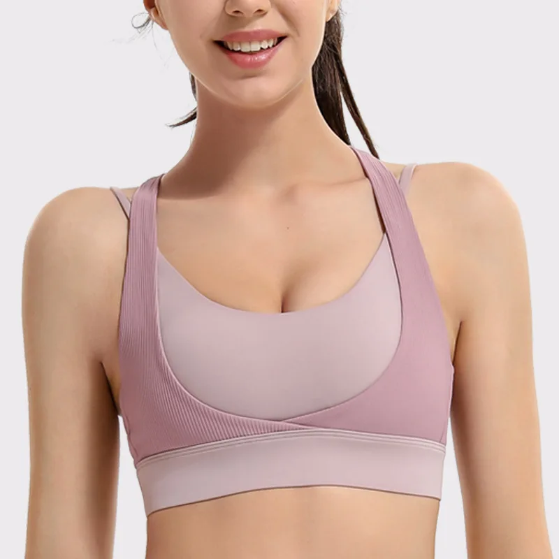 

custom logo women Adjustable sexy padded sport mesh yoga bra plus size Bra gym Fitness ribbed Bra with chest pad