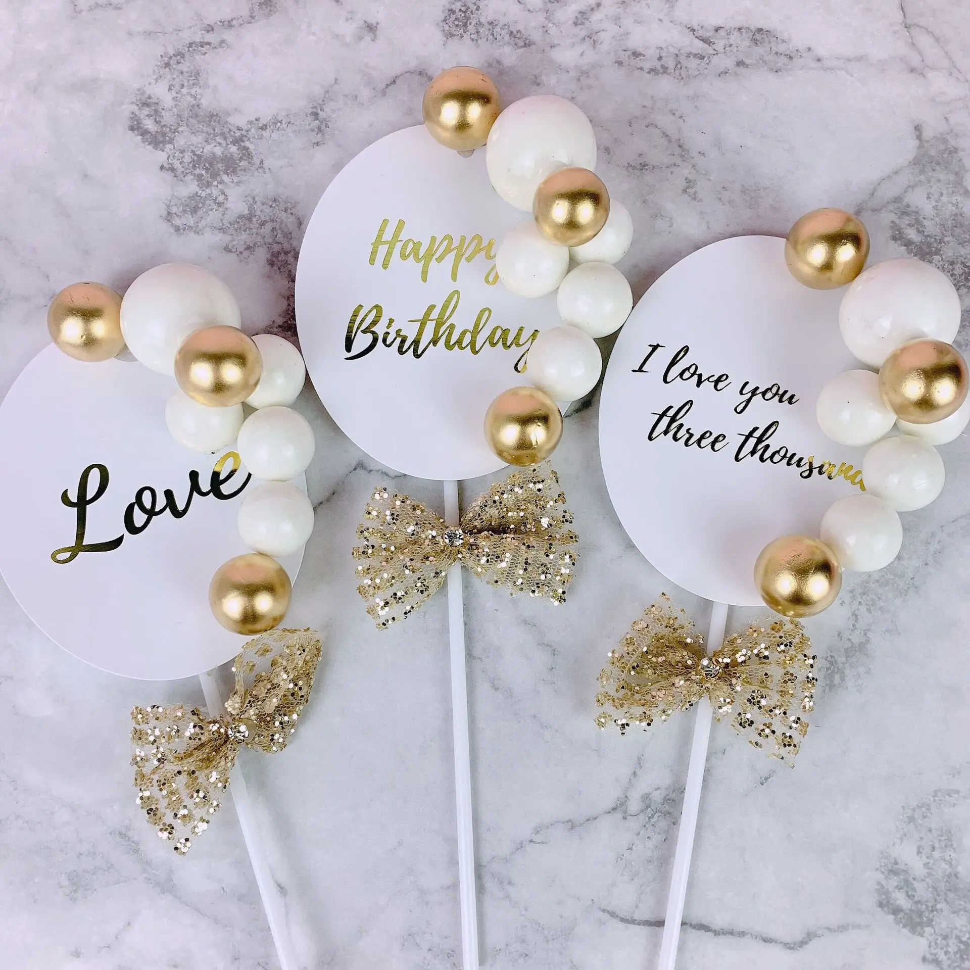 

Baking dessert cake golden ball Love you 3000 times plug-in oval birthday party decoration