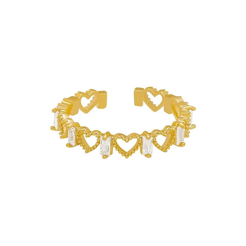 

2021 Women's Jewelry Gold Plated Heart Shaped Opening Ring Simple Hollow Heart Ring