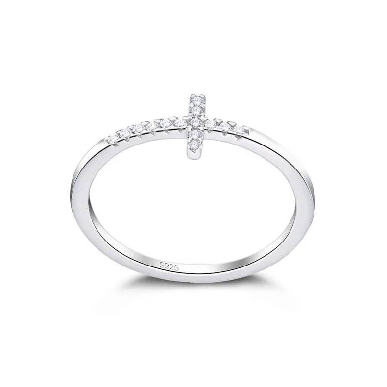 

925 sterling silver zircon concise T shape ring for women, Silver color