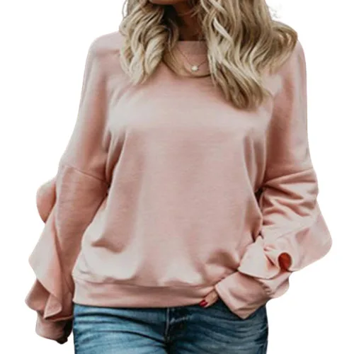 

Streetwear Long Sleeve Ruffles Hoodies Women Sweatshirt Casual 2021 Autumn O Neck Female Oversized Pullover Tops Coldker, As shown on picture