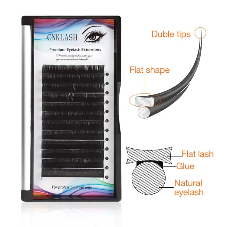 

0.12 0.15 0.20 Black Double Tips Super Soft Lashes Matte Ellipse Flat Eyelash Extensions