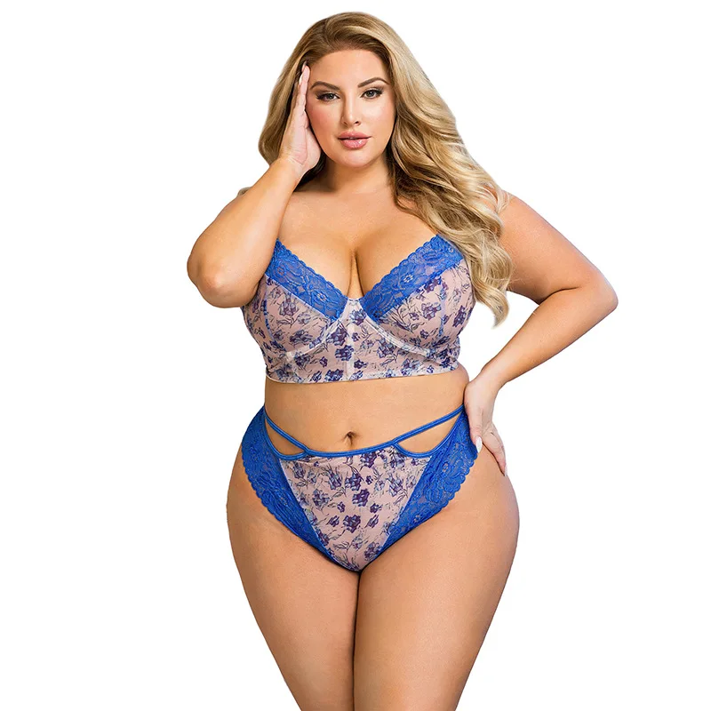 

Sexy Bra And Panty Sets Blue Plus Size Lingerie Set Extra Large, Photo