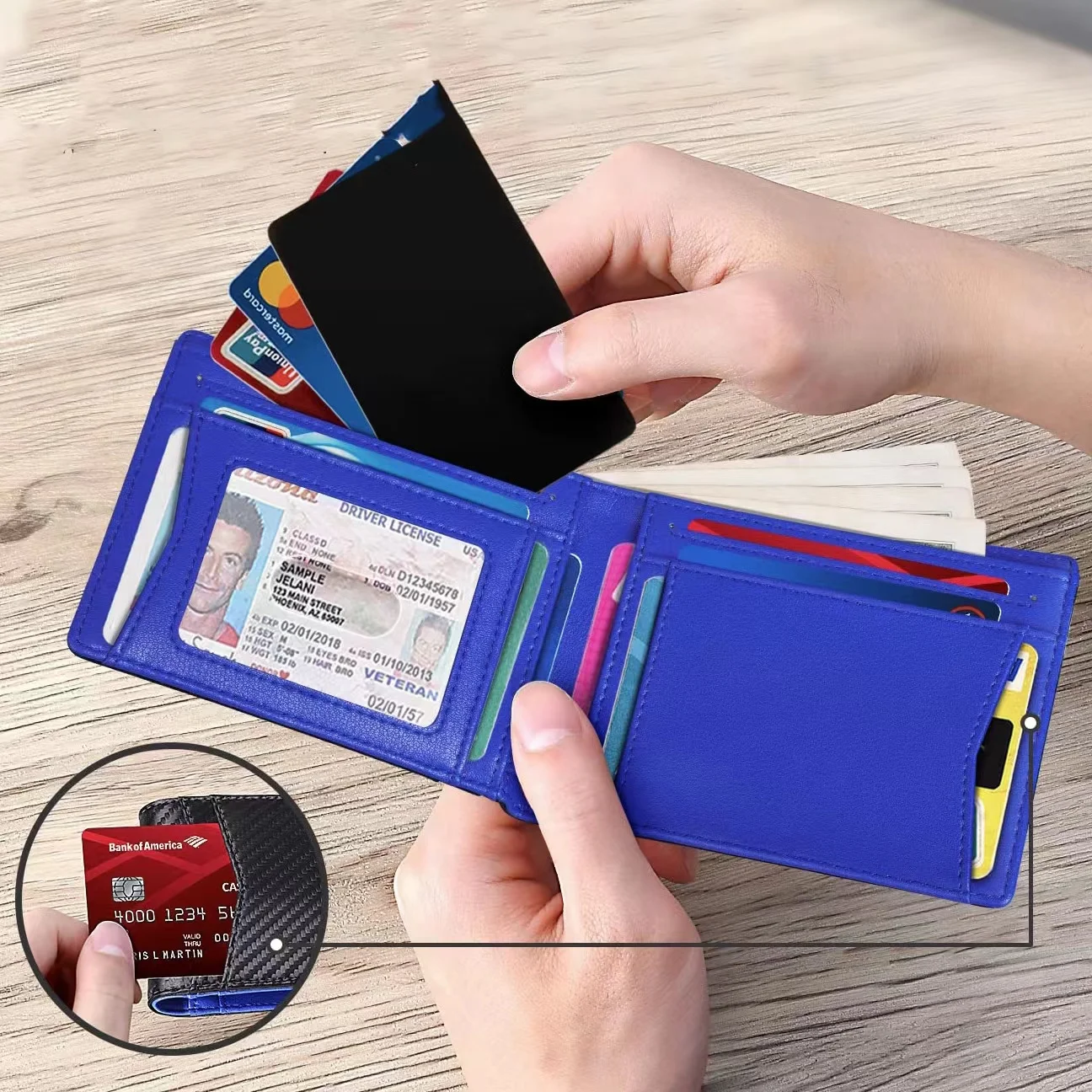 

Design Men 12 Slots Slim Bifold Short Air Tag Wallet RFID Blocking Credit Card Holder Men Airtag Wallet Leather, Black/coffee/blue