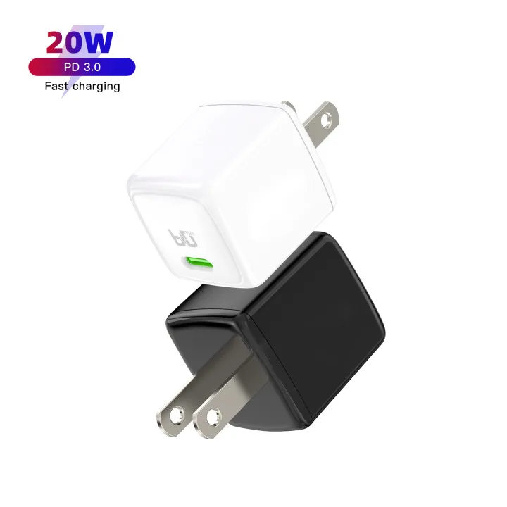 

EU US Plug 20w PD Charger Travel Mini 20W Type C Mobile Fast Charger for iPhone, White/black