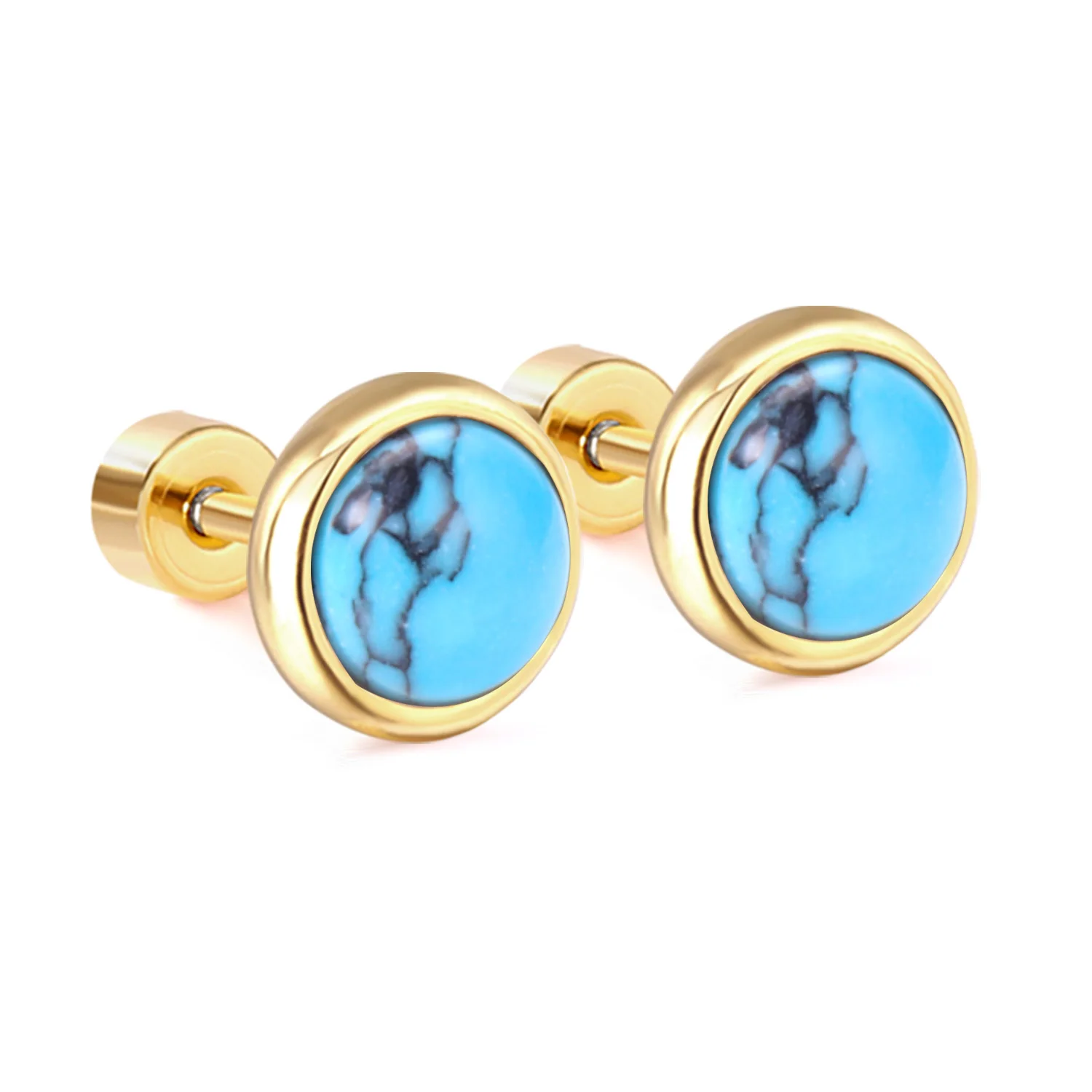 

Dubai 18k Gold Plated Natural Turquoise Earring Stainless Steel Material Screw Back Earring for Bridal Articles, Gold/silver available