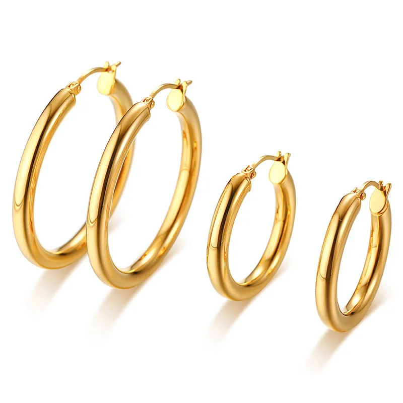

High Quality Ladies Hinged Stainless Steel Jewelry Clip On Hoop Earrings 18k Gold Plated