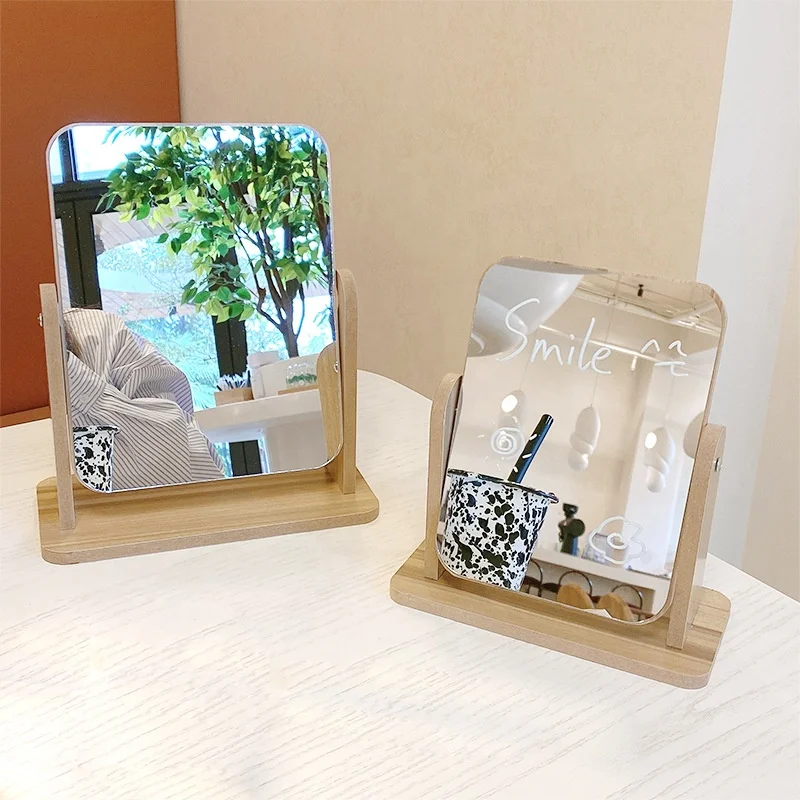 

Eco-friendly Wooden Table Makeup Mirror 360 Degree Rotation Single Side Table Mirror Detachable Student Gift Mirror