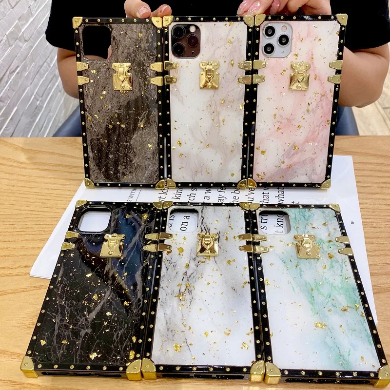 

Luxury Bling Gold Foil Marble Square Phone Case For iPhone 12 11 7 8 Plus X XR XS Max Glitter Soft Cover For HUAWEI P30 P40 case
