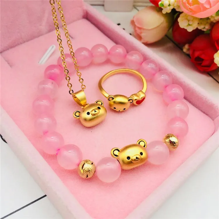 

Vietnam Sand Gold Jewelry Brass Gold Plated Jewelry Love Bear Pendant Ring Bracelet Ladies Bear Set