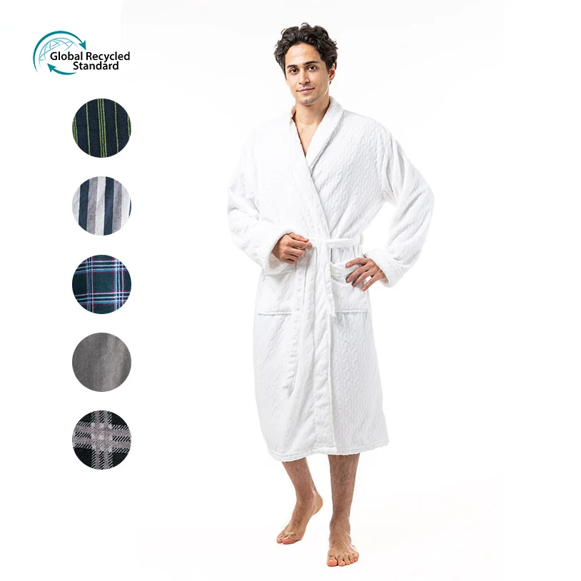 

2021 Luxurious Unisex Shawl Collar Fleece Robe Plush Warm Spa Men Bathrobe Hotel Mens Robes in White, White or customized