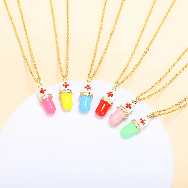 

Stainless Steel Cylinder Memorial Jewelry Capsule Medicine Pill Pendant Enamel Necklace, Gold