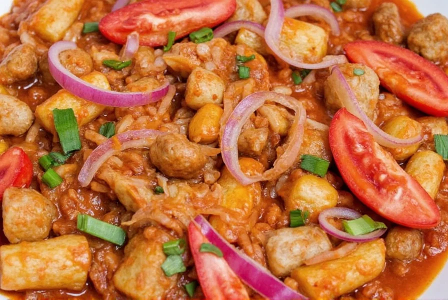 Finished fajitas served hot in skillet with tortillas and toppings