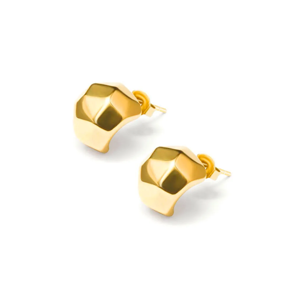 

New Arrivals 18k Real Gold Plated Stainless Steel Geometric Irregular C Shaped Statement Earrings YF2379