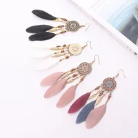 

Vintage boho ethnic handmade colorful exaggerate alloy feather tassel earrings for women