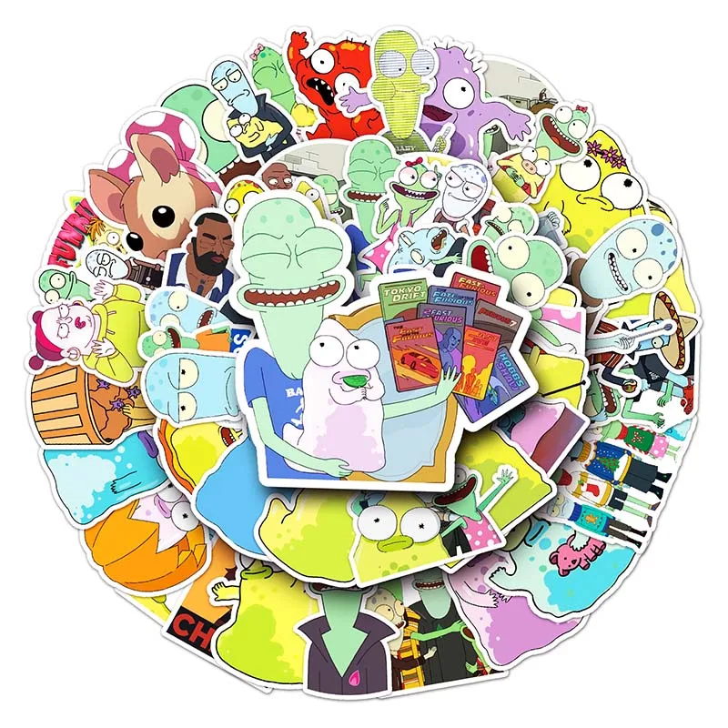 

50pcs Factory Direct Sales Waterproof Decorative Luggage Laptop Car Sticker Cartoon Animation Solar Opposites Sticker