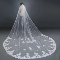 

Wholesale Wedding Accessory Veil One-Layer Veils With lace flower Bridal Veils 3M 4M 5M soft tulle wedding veil