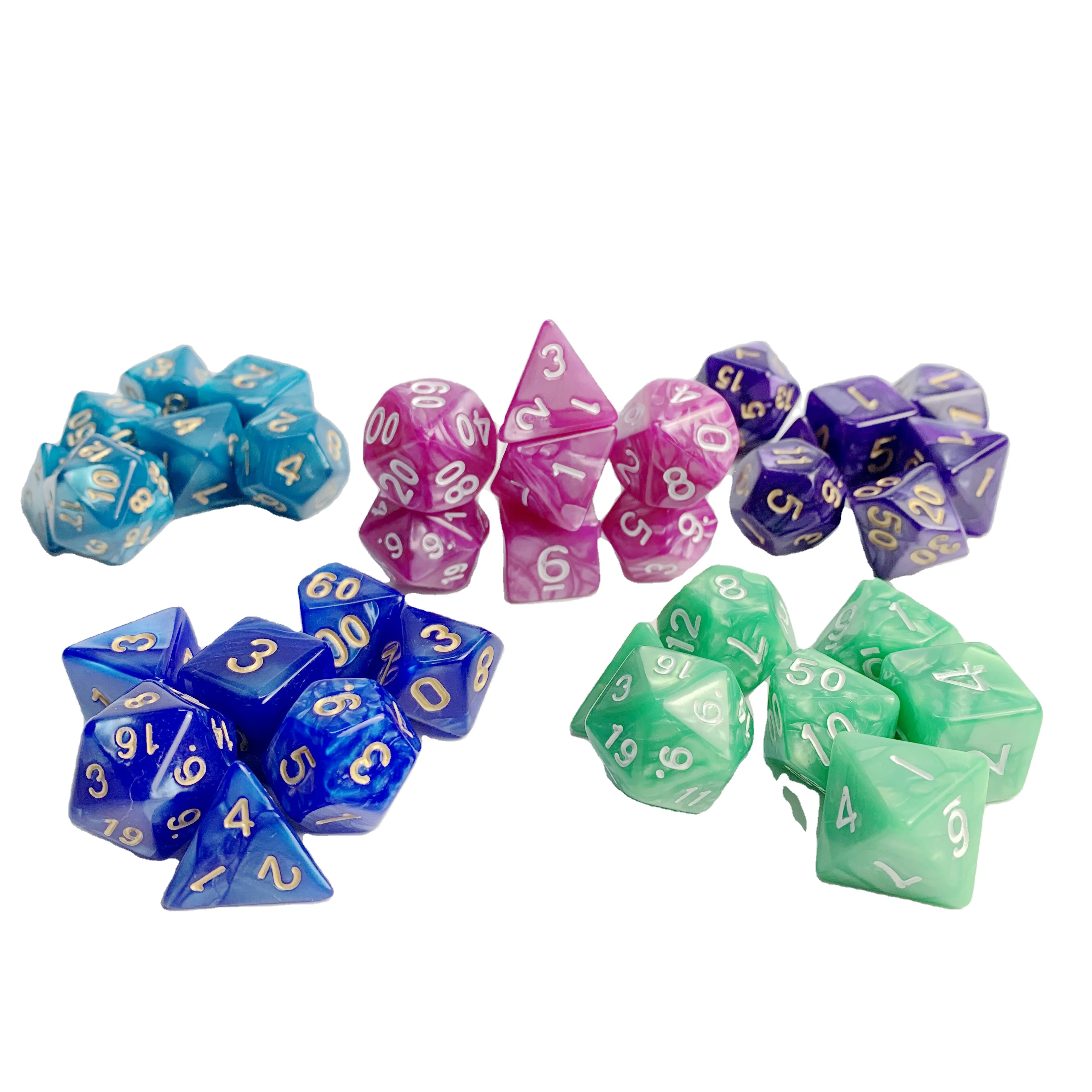 

hot sell DND polyhedral TRPG colored jade multi colors custom 7PCS per set plastic dice