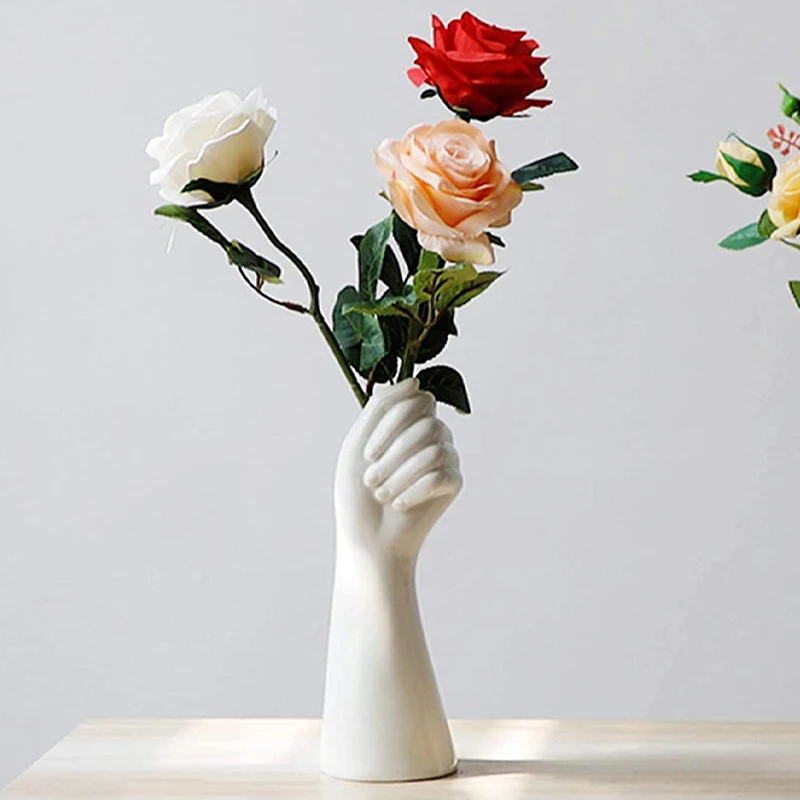 

Nordic White Hand Flowers ceramics Vase Modern Home Office Desktop Decor Creative Floral Plant Composition living room Ornament