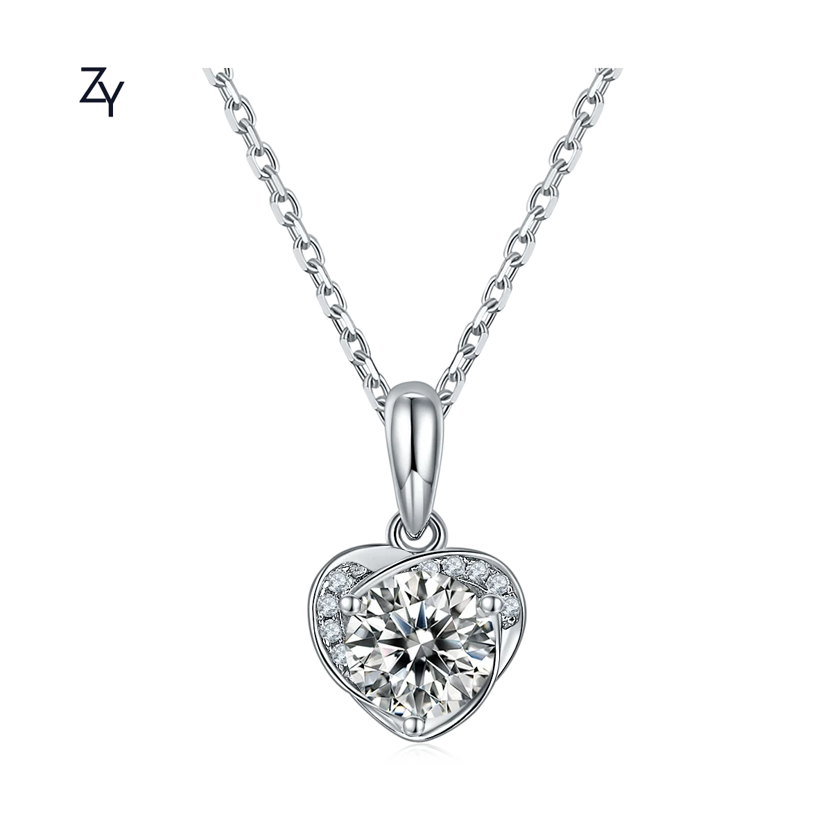 

ZHUANGYEE Hot Sale Heart Luxury loose diamond Round Cut 1 ct moissanite 925 Sterling Silver Pendant Necklace for women Jewelry